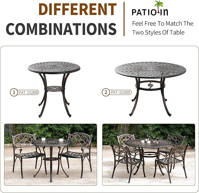 Cast Aluminum Patio Chairs, Outdoor Dining Chairs Set of 2, Patio Bistro Chairs 2 Piece with Armrests, Adjustable Feet for Balcony, Backyard, Garden