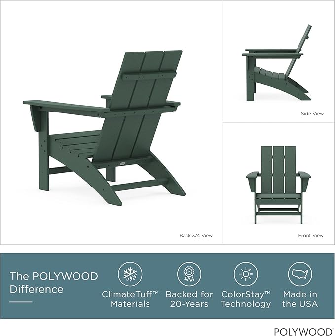 POLYWOOD Modern Adirondack Chair – All-Weather Outdoor Lawn Adirondack Chairs – HDPE, Fade-Resistant & Durable Outdoor Furniture – For Patio, Deck & Fire Pit Chairs – Green
