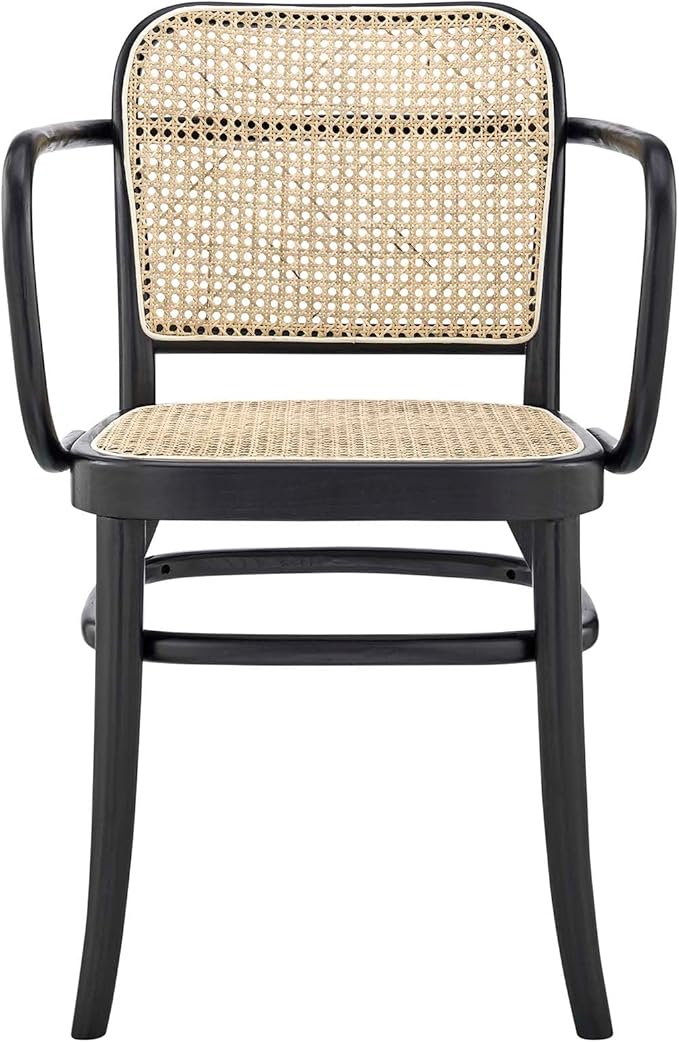 Modway Winona Elm Wood Cane Rattan Seat, Dining Chair - Set of 2, Black