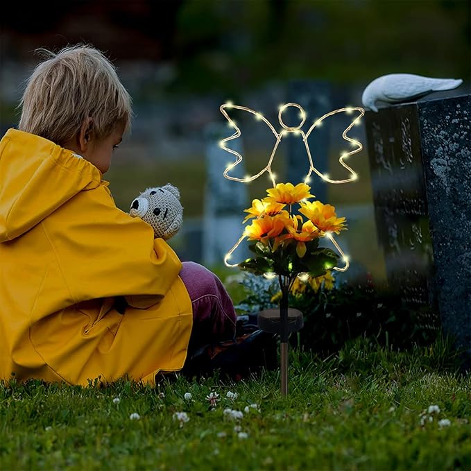 Lmtocs New Version Solar Angel Lights with Sunflower, 2 Modes Cemetery Angel for Grave Decorations, Waterproof Outdoor Angel Solar Lights for Christmas Yard Patio Pathway Memorial Grave Decorations