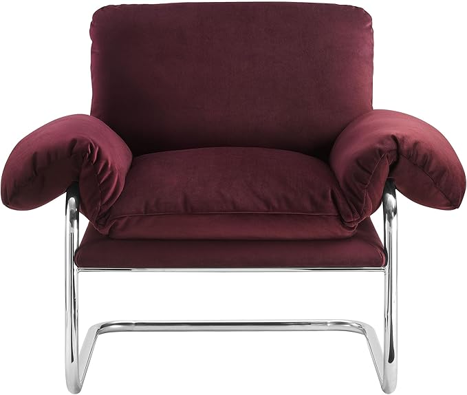 Modway Ansel Performance Velvet Accent Chair in Mulberry - Stain-Resistant Velvet Lounge Chair for Living Room, Bedroom - Corner Reading Chair with Arms and Removable Cushions