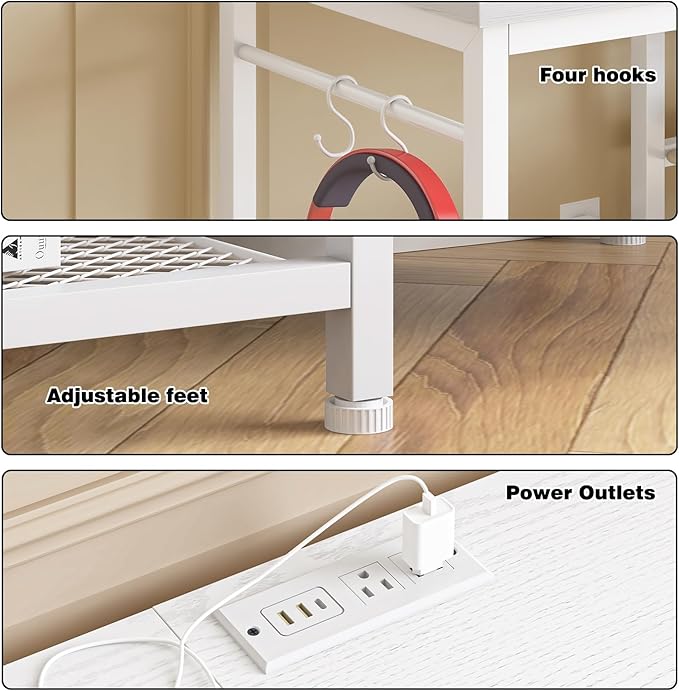 YGEOMER Entertainment Center for 55 inch TVs, TV Stand with Power Outlet and Open Storage Shelves, TV Media Console Table for Living Room and Bedroom, White