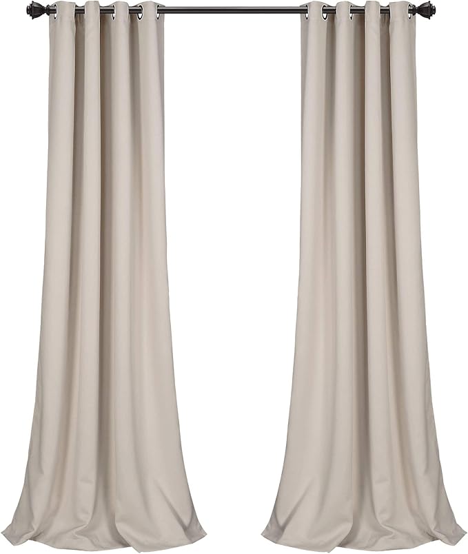 Lush Decor Insulated Grommet Blackout Window Curtain Panels, Pair, 52" W x 108" L, Wheat - Classic Modern Design - Chic Window Decor - Long Curtains For Living Room, Bedroom, Or Dining Room