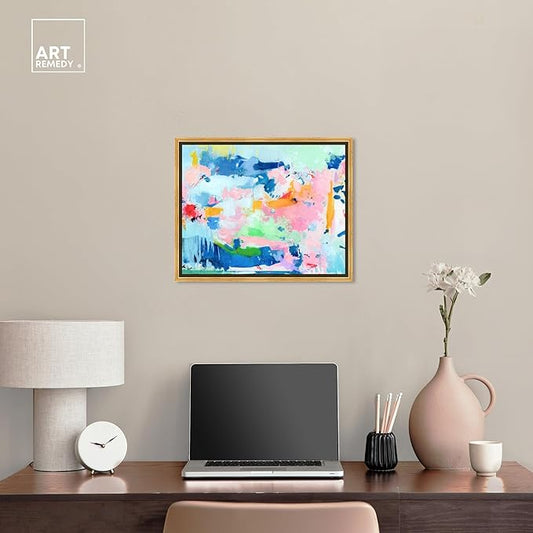 Art Remedy Peaceful Haven Canvas Bright Colorful Abstract Wall Art, Gold Frame, 20" x 16"