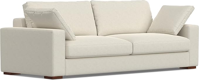 SIMPLIHOME Charlie Sofa in 100% Recycled Polyester Tightly Woven Performance Fabric, Cream, 96-inches Wide, Handcrafted Contemporary Style Sofa for Living Room or Couch for Family Room