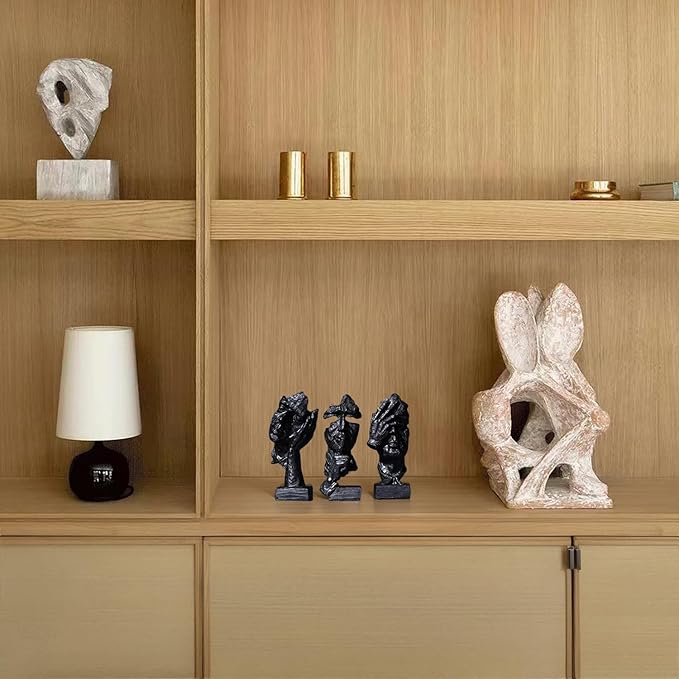 3 Pcs Thinker Statue, Silence is Black Abstract Art Figurine, Modern Home Resin Decorative Objects Decor for Home Office Bookshelf Desktop,No Hear No See No Speak Knick Knacks