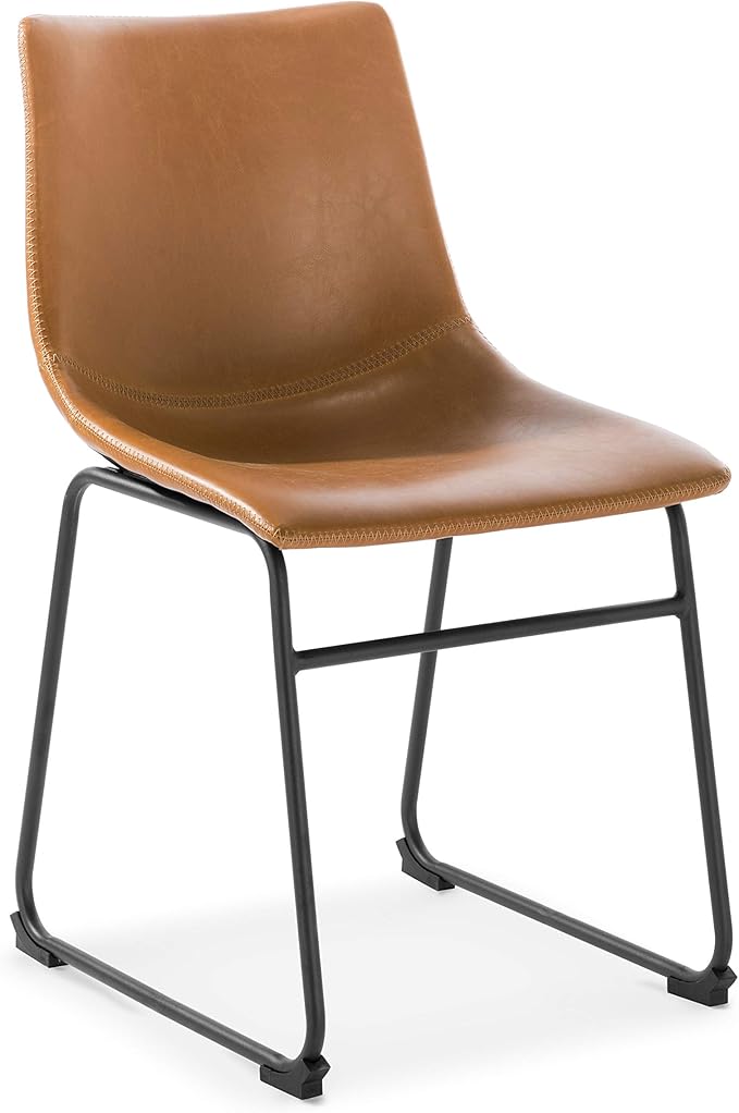 POLY & BARK Brinley Dining Chair Set of 2 - Modern Armless Dining Chairs with Gently Curved Backrest and Wood Legs - Tan - Comfortable Faux Leather Seating for Kitchen or Dining Room