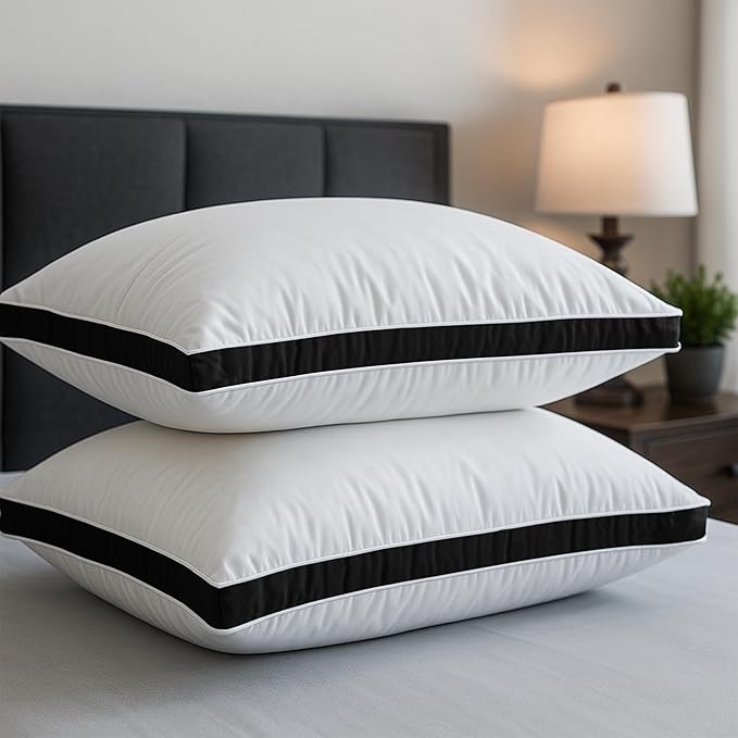 LUX Décor Gusseted Style Soft Hotel Pillows Set of 2 – for Side, Stomach & Back Sleepers - Down Alternative Hotel Bed Pillows – 100% Microfiber Cover, Virgin PSF Fill – Black, King 36x18