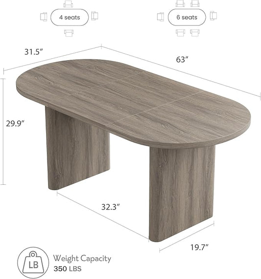 GarveeHome Oval Dining Table for 6-8 People, Long Large Kitchen Table with Thick Sturdy Wooden Base, Farmhouse Dining Room Table for for Kitchen, Living Room, Office (63" Long,Grey Walnut)