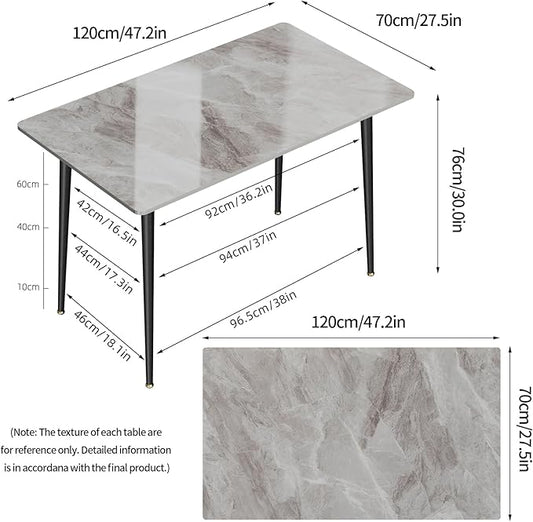 Wisfor Sintered Stone Dining Table: 47.2x27.5 Inch Grey Kitchen Table with Metal Legs - 6-Seat Breakfast Table for Dining Room, Restaurant (No Chairs)
