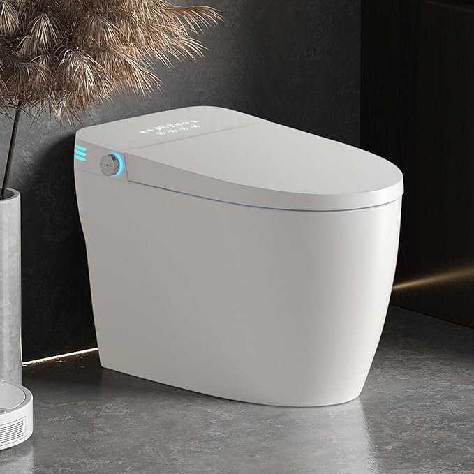 Smart Toilet with Bidet Built In&Auto Flush, Hands-Free One-Piece Modern Toilet, Heated Seat & Instant Warm Water, Foot Sensor & Remote Control, Easy DIY Installation(Elongated, White)