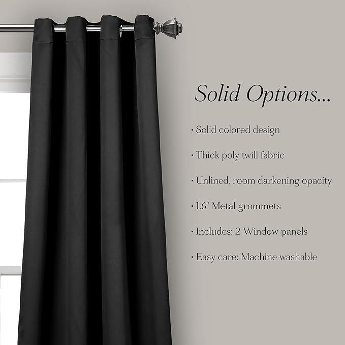 Lush Decor Insulated Grommet Blackout Window Curtain Panels, Pair, 52" W x 120" L, Black - Classic Modern Design - 120 Inch Curtains - Extra Long Curtains For Living Room, Bedroom, Or Dining Room