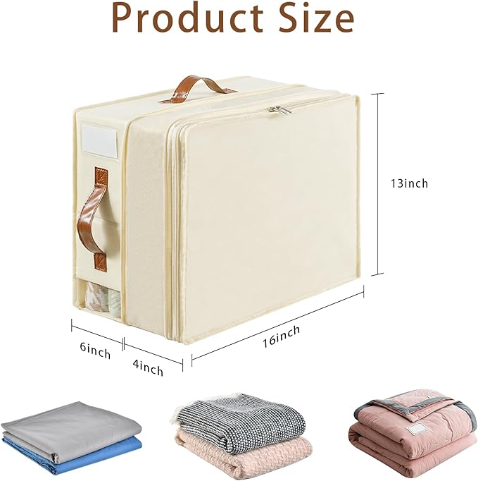 Bed Sheet Organizers and Storage, 4 Pack Linen Closet Organizers with Adjustable Zipper, Foldable Bedding Storage for Queen or King Size Bedsheets, Duvet Covers and Pillows