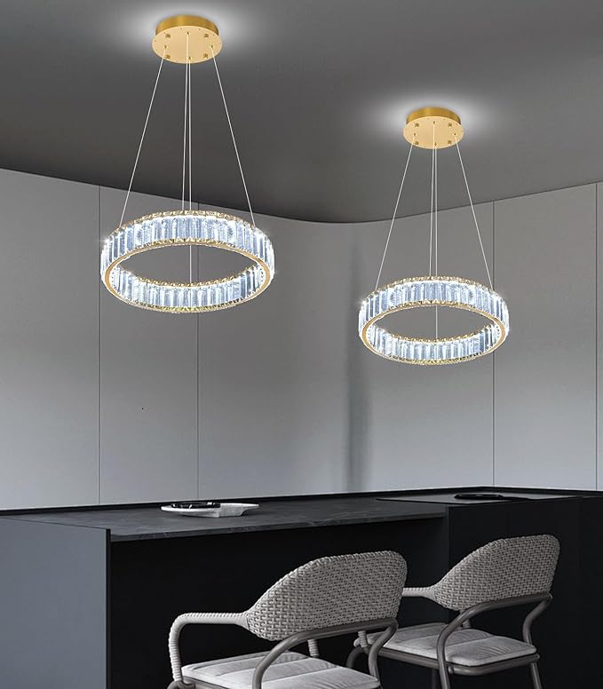 8'' Modern Ring Chandelier Crystal Chandeliers for Dining Room Round LED Dimmable Ceiling Light Fixture for Living Room Bedroom Lighting Gold