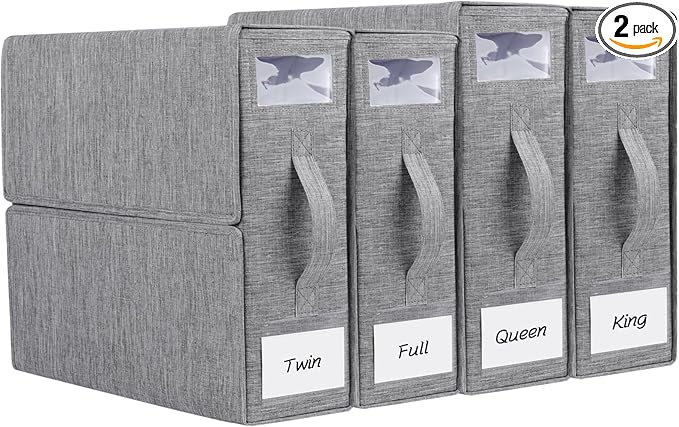 Cosybreeze Bed Sheet Organizers and Storage, Foldable Bed Sheet Set 4 Pack Twin/Full/King/Queen Size Organizing Bedding Container Linen Closet Organizer for Duvet Covers Clothes Towels, Grey