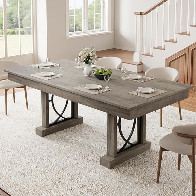 GarveeHome 71-Inch Rectangular Dining Table with Two Drawers, Wooden Kitchen Table w/Large Tabletop & Sturdy Frame, Large Dining Table for 6-8 with Double Pedestal, for Dining Room, Office