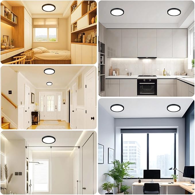 libtit 4Pack 7inch LED Flush Mount Ceiling Light, Dimmable & 5Color Temperatures (3000K-6500K), 15W Round Slim Black Light Fixture for Closet Hallway Kitchen Bathroom Laundry