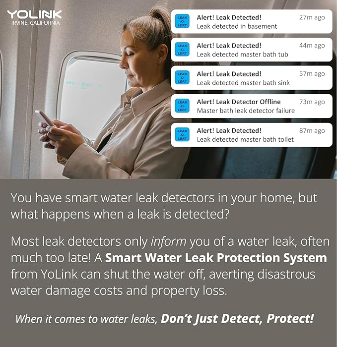 YoLink Smart Home Starter Kit: Hub & 3-Pack Water Leak Sensor 1, LoRa Up to 1/4 Mile Open-Air Range, SMS/Text, Email & Push Notifications, w/Alexa, IFTTT, Home Assistant