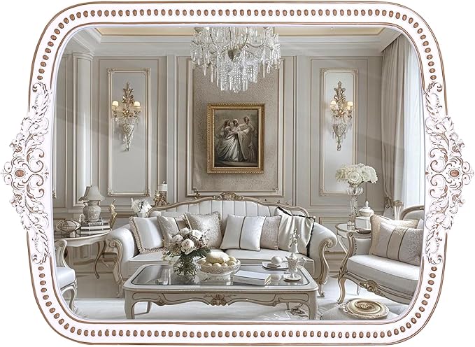 Wooden Baroque Wall Mirror: 30x42 Inch Rustic Farmhouse Mirror - Ornate Decorative Mirrors for Fireplace, Living Room, Bedroom, Entryway, Bathroom - Vertical/Horizontal