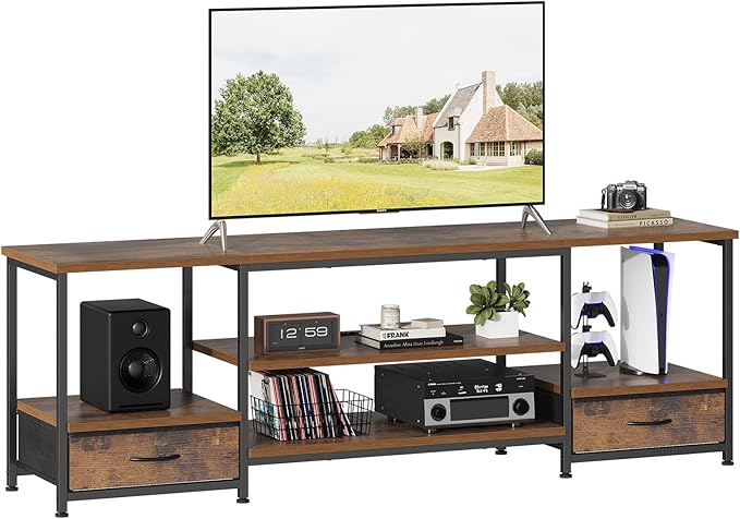 Sweetcrispy Entertainment Center with Stoage Wood TV Stand with Drawers for 75 Inch+ TVS, Television Stands for Living Room Media Console with Charging Station Drawers Shelf Sturdy Frame, 63'' Rustic