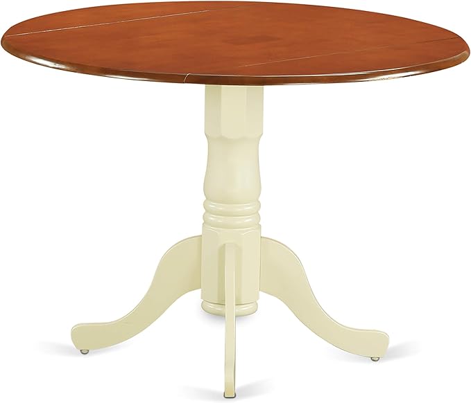 East West Furniture DLKE3-BMK-W 3 Piece Dinette Set for Small Spaces Contains a Round Dining Table with Dropleaf and 2 Dining Room Chairs, 42x42 Inch, Buttermilk & Cherry