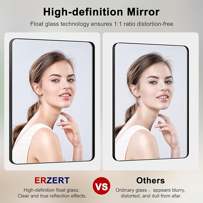 Bathroom Mirrors for Over Sink,1Pcs 24x32Inch Vanity Mirrors for Wall,Black Metal Frame Rectangle Mirrors for Bathroom Farmhouse Restroom,Hangs Horizontally or Vertically