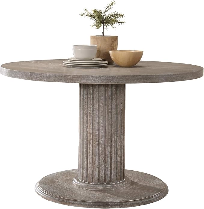Roundhill Furniture Ferran Wood Pedestal Dining Table, Gray