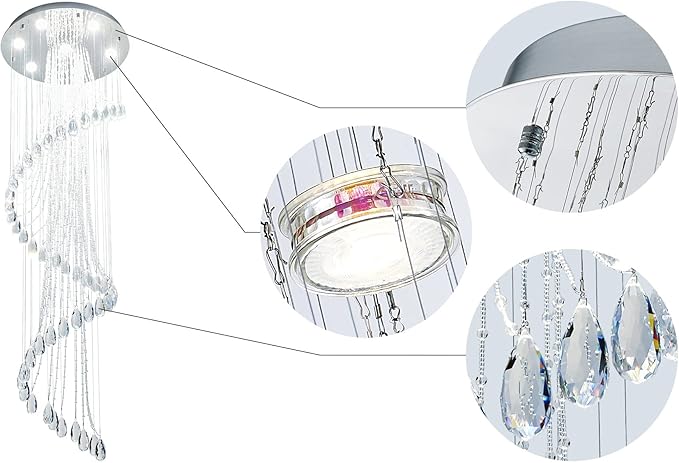 Saint Mossi 7-Lights K9 Crystal Chandelier, Raindrop Chandelier Light Fixture, Modern High Ceiling Lighting, Modern Pendant Light Flush Mount Ceiling Light Fixture,H71 x D24