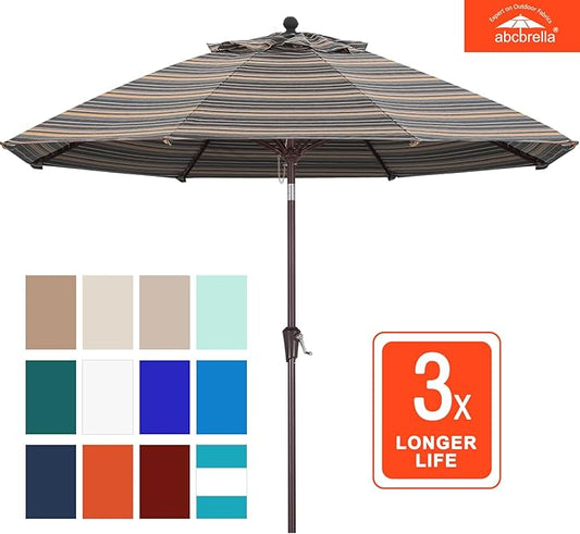 ABCCANOPY OLEFIN® 5-Year No Fading 9FT Patio Umbrella, Outdoor Table Umbrella with 8 Sturdy Ribs for Deck, Backyard, Yard (Black Gold Stripe)