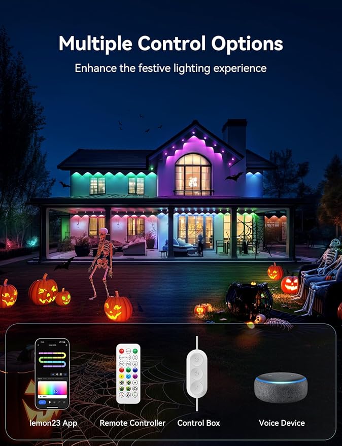 Permanent Outdoor Lights, 200ft Smart IC+RGB Outdoor Christmas Lights with 144 LED, IP67 Waterproof LED Eaves Lighting with DIY Scene Modes for Halloween Holiday Decor, Work with App Remote, Alexa