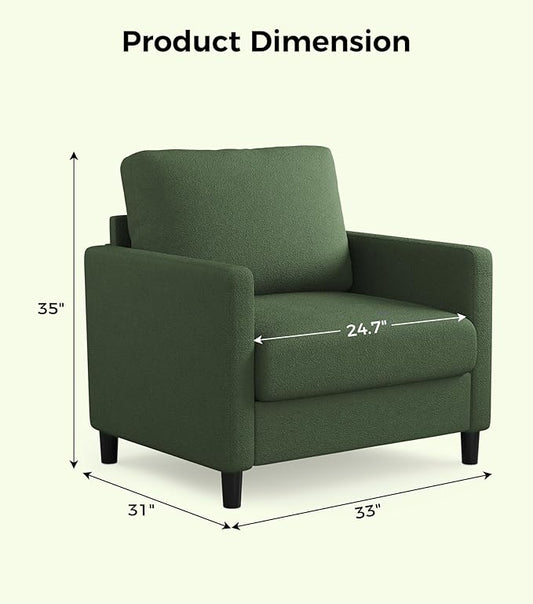 Welzona Sofa Reading Chair,33" Accent Chair for Bedroom, Tool-Free Setup Living Room Accent Chairs, Comfy Arm Chairs Living Room, All-Wood Reading Nook, Green