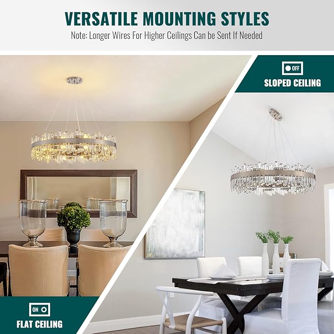 Siljoy Modern Crystal Chandelier, 20-Light Luxury Large Nickel 2-Tiers Raindrop Chandelier, Adjustable Flush Mount Pendant Ceiling Light for Living Dining Room Foyer Entryway D39.4''