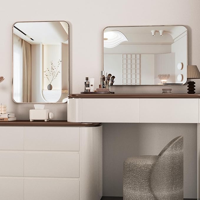 Manocorro Bathroom Mirror,2-Pack 20 x 28 Inch Gold Wall Mount Mirror,Frame Vanity Mirror with Round Corner for Bedroom Living Room, Entryway Hangs Horizontal or Vertical