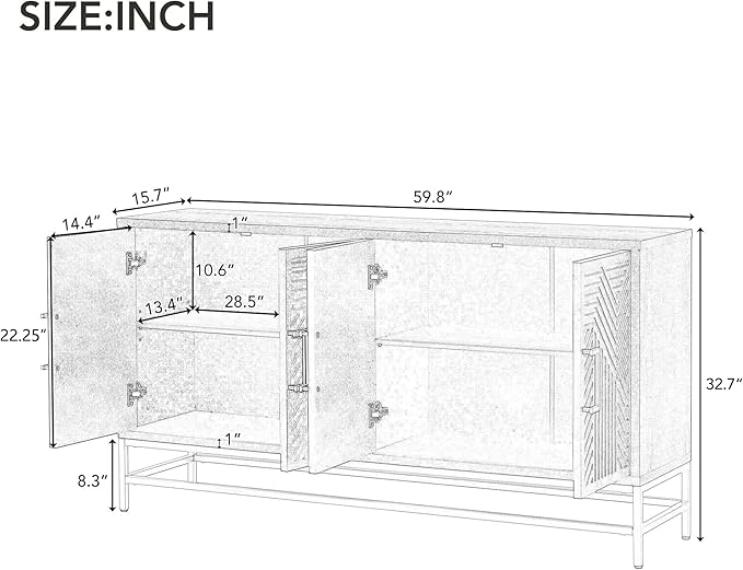 Ball & Cast 59.8" Sideboard Buffet Cabinet with Storage,Modern Coffee Bar Cabinet with 4 Doors and Adjustable Shelves,Wood Side Board Table with Gold Handles & Metal Legs for Living Room, Kitchen,Navy