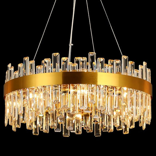 16 Light Gold Crystal Chandelier | Dia 24" Modern Round Crystal Chandeliers for Dining Room | Luxury Ceiling Light Fixture for Living Room | Bedroom | Entryway | Kitchen Island | Foyer