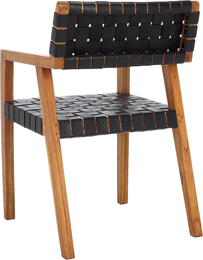 SAFAVIEH Home Collection Cire Black Faux Leather/Natural Solid Wood Dining Chair