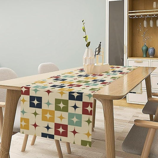 Mid Century Modern Table Runner Abstract Geometric Diamond Atomic Star Retro 1950S Dining Table Ruuner Home Kitchen Party Living Room Table Decoration 13x90in