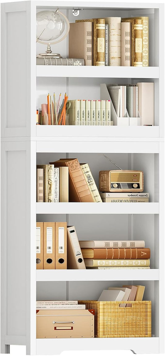 TEENFON 64.2" Tall Storage Cabinet, 5-Tier Open Storage Shelves, Split Free Standing Bookcase and Bookshelves, Modern Display Bookshelf for Office, Living Room, Bedroom