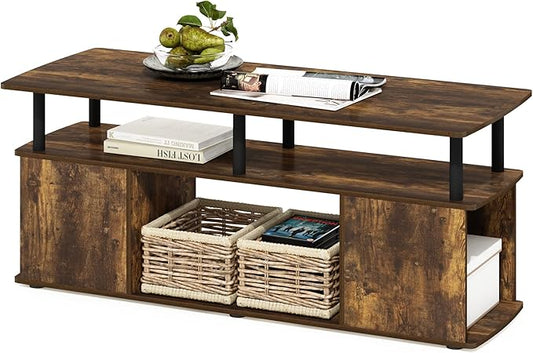 Furinno JAYA TV Stand for TVs up to 50 Inch with Open Storage, Amber Pine/Black