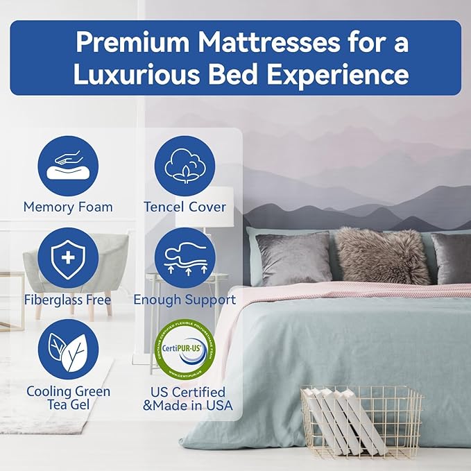 Extra Firm Mattress Full Size 10 Inch with Tencel Cover,Premier Cool Green Tea/Gel Memory Foam Mattresses in Box,Dual Side Medium Firm-Mattress for Back Pain,CertiPUR-US,Fiberglass Free,75'' x 54''
