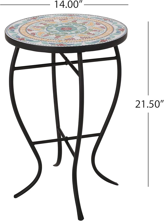 Christopher Knight Home Ignativs Indoor Side Table with Tile Top, Yellow, Red, and Black