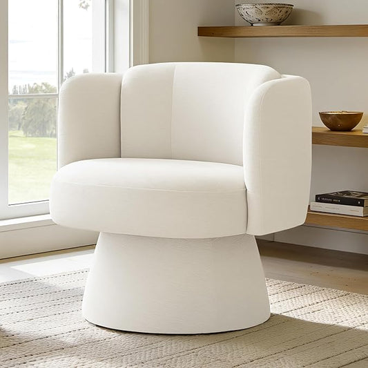 Swivel Barrel Chair,360° Accent Chairs with Round Backrest,Upholstered Lounge Chair for Vanity,Living Room,Bedroom,Reading Nook,Linen