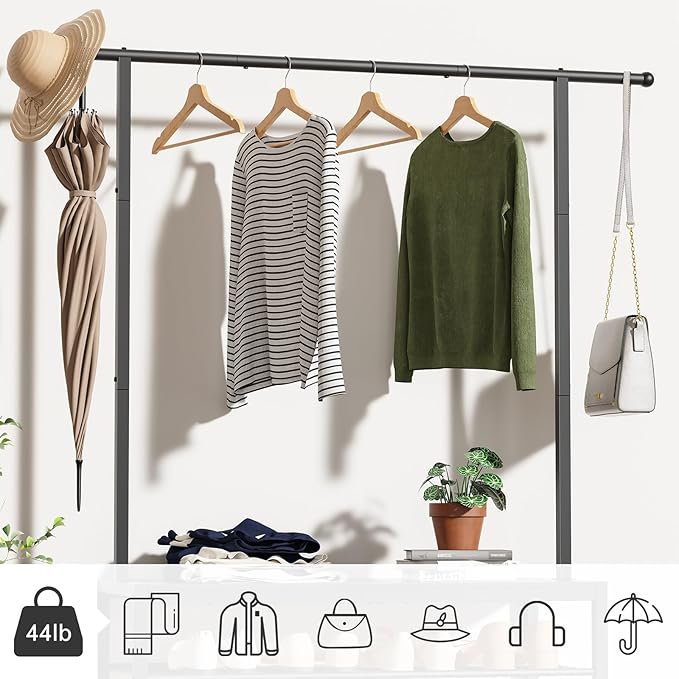 Hall Tree, Entryway Shoe Rack with Coat Rack, 5 Tier Adjustable Shoe Storage with 45.7" Long Coat Rack for Front Door, Garage, Closet, Freestanding, Industrial, Ink Black