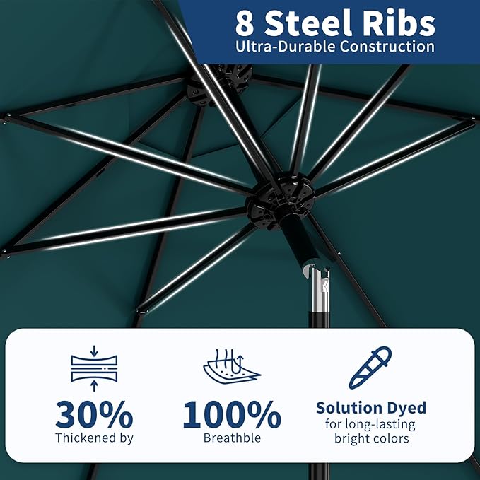 Garvee 9FT Patio Umbrella - Outdoor Table Umbrella with Crank Lift & Push Button Tilt - Market Umbrella 8 Sturdy Ribs UV Protection for Pool, Deck, Yard, Garden - Turquoise
