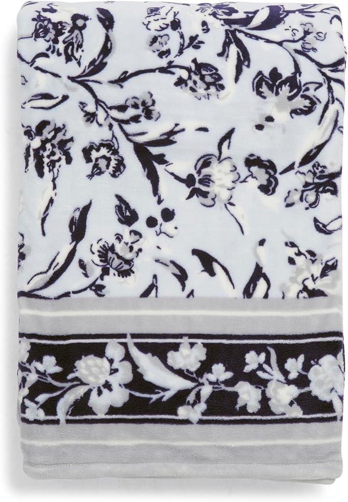 Vera Bradley Women's Oversized Fleece Plush Throw Blanket, Perennials Misty Surf, Full/Queen