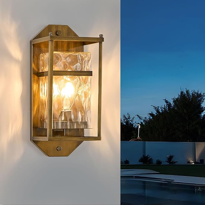 Vintage Gold Outdoor Wall Sconce,Waterproof Exterior Light Fixture with Glass Shades & E26 Sockets, Porch Wall Mount Lighting Brightens to Garage,Patio,Front Door