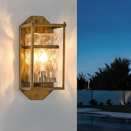 Vintage Gold Outdoor Wall Sconce,Waterproof Exterior Light Fixture with Glass Shades & E26 Sockets, Porch Wall Mount Lighting Brightens to Garage,Patio,Front Door