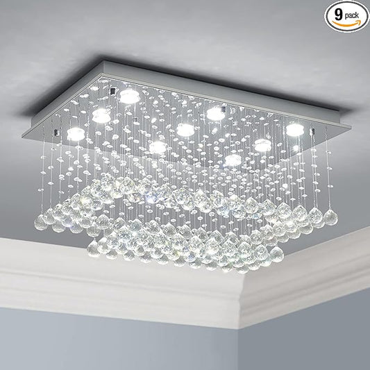 Saint Mossi K9 Crystal Chandelier Light Fixture with 9 Lights and 2-Tier,Modern Flush Mount Ceiling Light Fixtures Modern Chandelier for Bedroom,Dining Room,Livingroom,L32 x W20 x H16