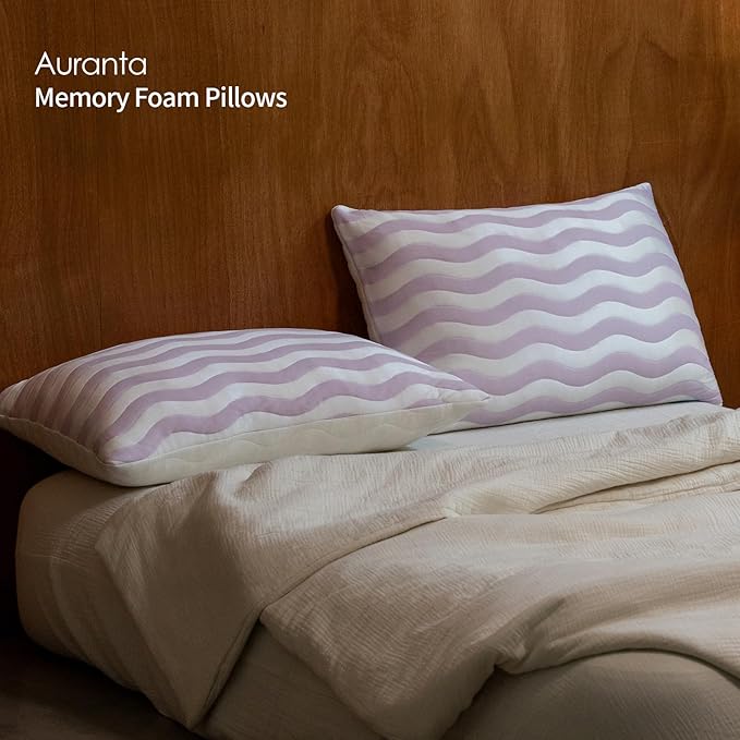 Pillows Queen Size Set of 2 - Cooling Shredded Memory Foam Bed Pillows for Sleeping, Adjustable Loft for Side, Back, and Stomach Sleepers, Medium Firm Support with Washable Cover, Mauve