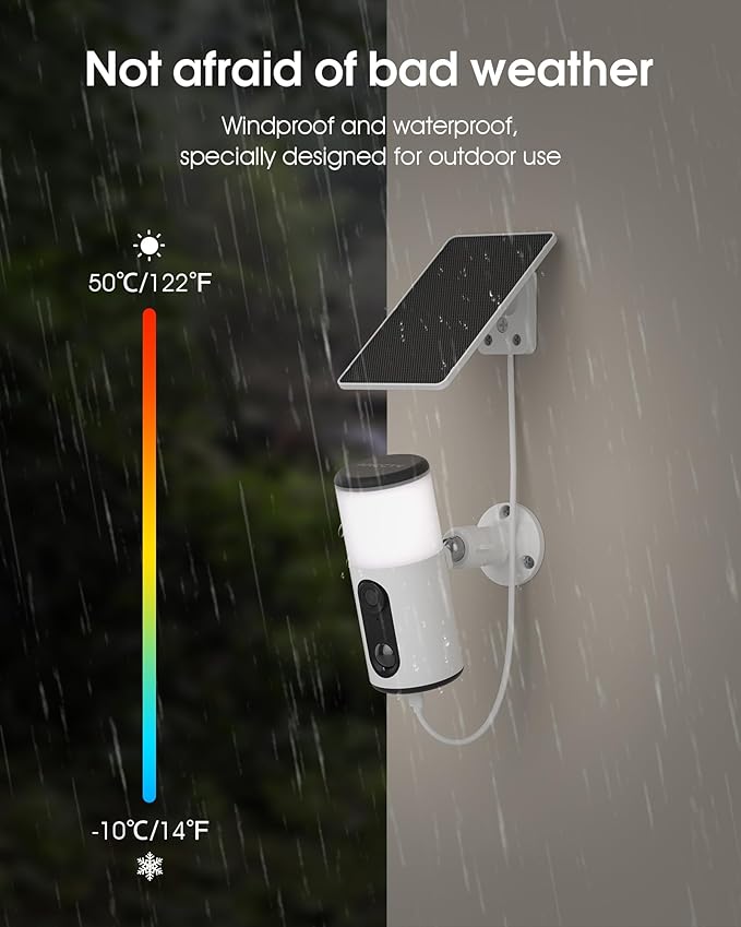Floodlight Camera with Solar Panel, 4MP Battery Powered Security Cameras for Home Security, 2 Way Audio, PIR Motion Sensor, 2.4G/5G Dual Band WiFi, SD/Cloud Storage(2 Pack)